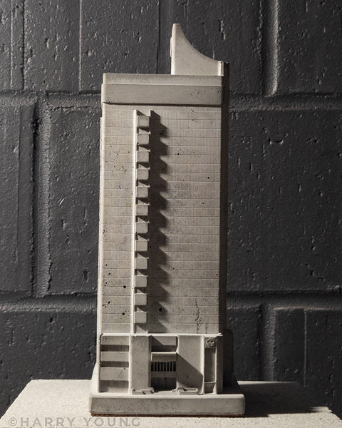 Forbidden Skate Ramp side profile of Concrete sculpture based on the Perth Telstra Building by Harry Young