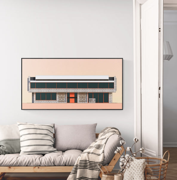 Iwanoff House by Iwan Iwanoff in Floreat illustration by Harry Young Framed Canvas Example