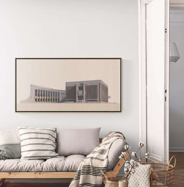 Northam Library and former Council Offices by Iwan Iwanoff illustration by Harry Young Framed Canvas Example