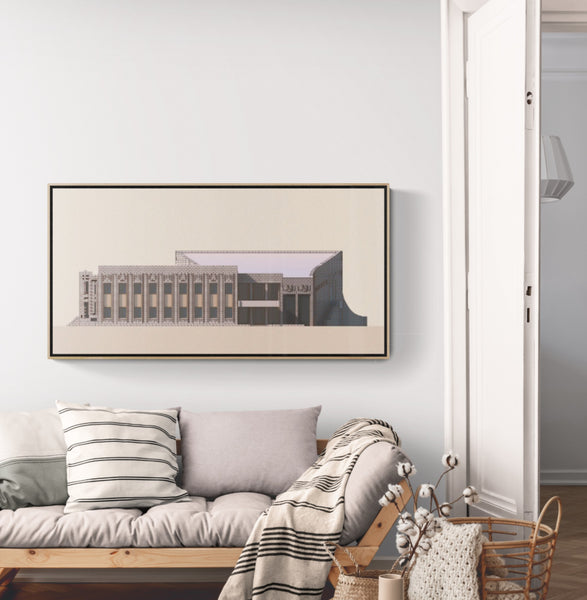 Northam Library and former Council Offices by Iwan Iwanoff illustration by Harry Young Framed Canvas Example